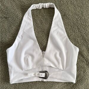 White Halter Top with Buckle Detail